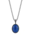 YIELD OF MEN MEN'S RHODIUM PLATED STERLING SILVER & BLUE LAPIS OVAL PENDANT NECKLACE