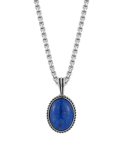 Yield Of Men Men's Rhodium Plated Sterling Silver & Blue Lapis Oval Pendant Necklace