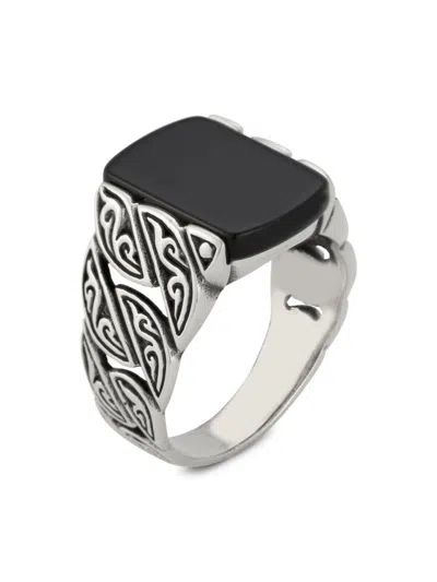 Yield Of Men Men's Rhodium Plated Sterling Silver & Onyx Curb Ring