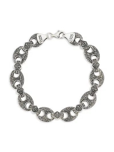 Yield Of Men Men's Rhodium Plated Sterling Silver Etched Mariner Link Bracelet