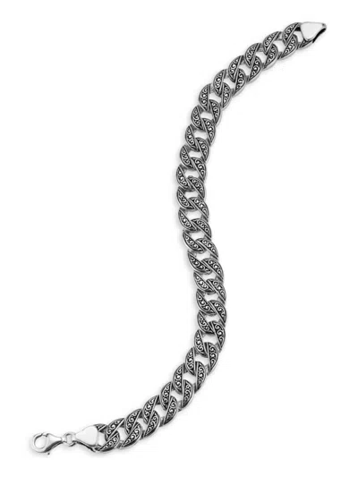 Yield Of Men Men's Rhodium Plated Sterling Silver Oxidized Curb Chain Bracelet