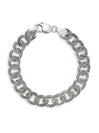Yield Of Men Men's Rhodium Plated Sterling Silver Oxidized Curb Chain Bracelet