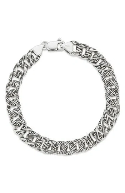 Yield Of Men Oxidized Sterling Silver Etched Curb Chain Bracelet In Metallic