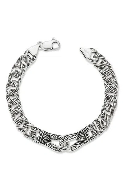 Yield Of Men Oxidized Sterling Silver Etched Link Bracelet In Metallic