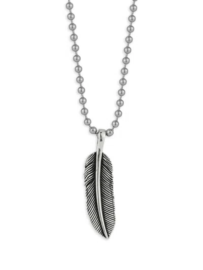 Yield Of Men Oxidized Sterling Silver Feather Pendant Necklace