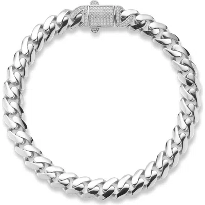 Yield Of Men Rhodium Plated Sterling Silver Cubic Zirconia Curb Chain Bracelet