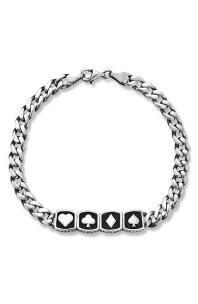 Yield Of Men Suit Of Cards Charm Chain Bracelet In Silver