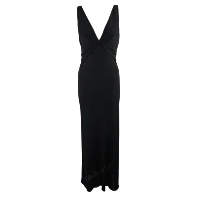 Pre-owned Yigal Azrouël 2000s  Semi-sheer Black Bodycon Chiffon Trim Plunging Gown 3