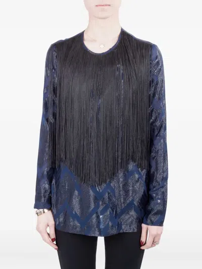 Pre-owned Yigal Azrouël 2024 Fringed Blouse In Blue