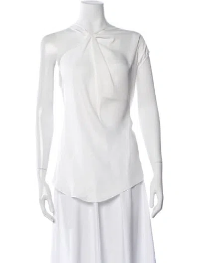 Pre-owned Yigal Azrouël Asymmetrical Short Sleeve Top In White
