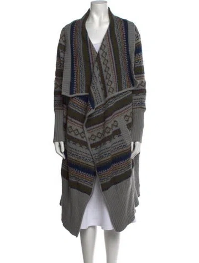Pre-owned Yigal Azrouël Baby Alpaca Patterned Sweater In Green/grey