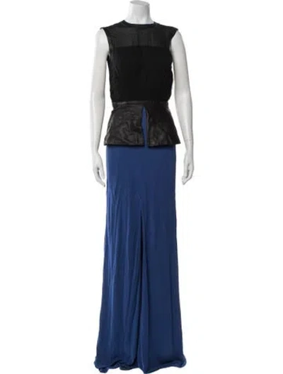Pre-owned Yigal Azrouël Crew Neck Long Dress In Blue