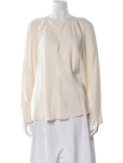 Pre-owned Yigal Azrouël Crew Neck Long Sleeve Blouse In White