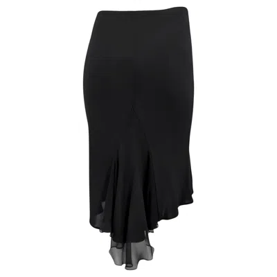 Pre-owned Yigal Azrouël Early 2000s  Black Bodycon Stretch Chiffon Panel Midi Skirt Us 0