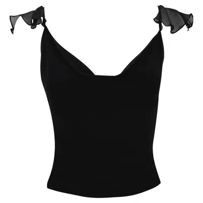 Pre-owned Yigal Azrouël Early 2000s  Ruffle Chiffon Backless Stretch Cowl Tank Top Us 1 In Black