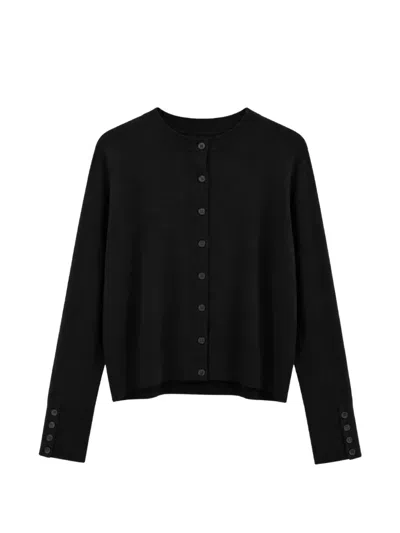 Yigal Azrouël Essential Button-cuff Crew-neck Cardigan In Black