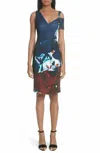 Yigal Azrouël Floral Cold Shoulder Scuba Midi Dress In Multicolor In Multi