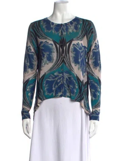 Pre-owned Yigal Azrouël Floral Print Crew Neck Sweater W/ Tags In Blue