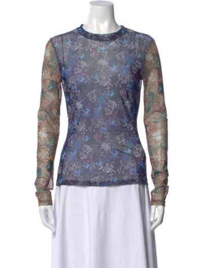 Pre-owned Yigal Azrouël Floral Print Crew Neck Top In Blue