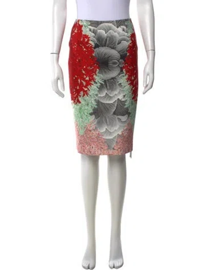 Pre-owned Yigal Azrouël Floral Print Knee-length Skirt In Red
