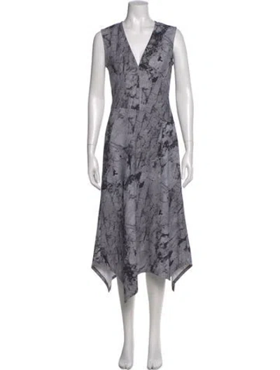 Pre-owned Yigal Azrouël Floral Print Long Dress In Gray