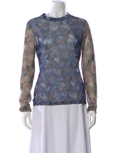 Pre-owned Yigal Azrouël Floral Print Mock Neck Top In Blue