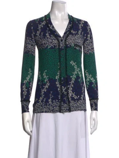 Pre-owned Yigal Azrouël Floral Print V-neck Top In Blue