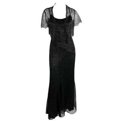 Pre-owned Yigal Azrouël F/w 2005  Runway Black Metallic Lace Slip Gown 8us