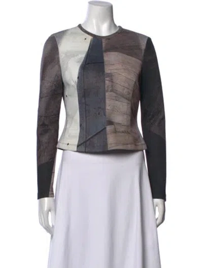 Pre-owned Yigal Azrouël Graphic Print Crew Neck Top In Brown