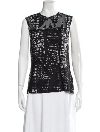 Pre-owned Yigal Azrouël Graphic Print Crew Neck Top In White