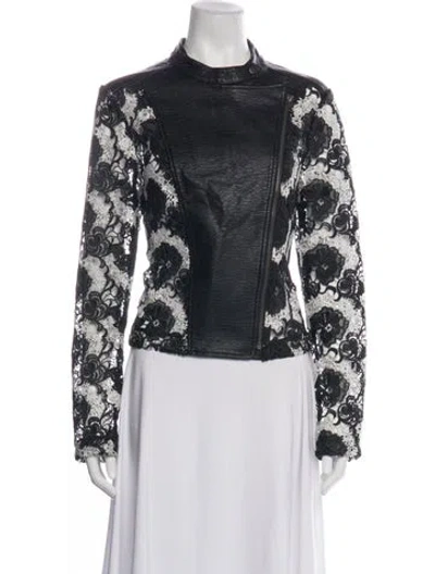 Pre-owned Yigal Azrouël Lace Pattern Biker Jacket In Black
