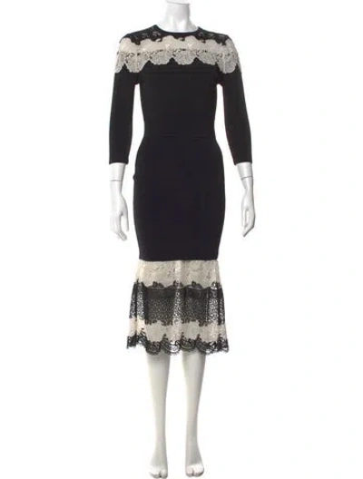 Pre-owned Yigal Azrouël Lace Pattern Midi Length Dress In Black