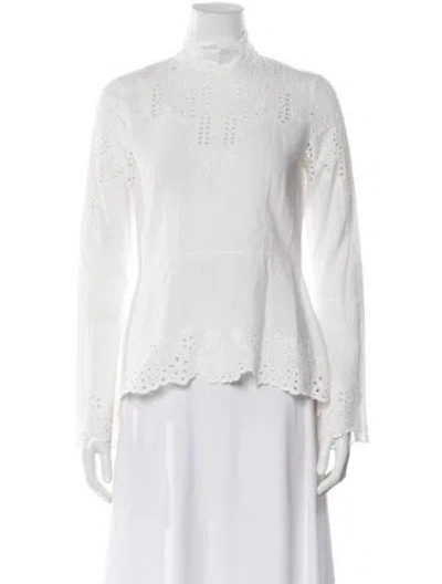 Pre-owned Yigal Azrouël Lace Pattern Mock Neck Top In White