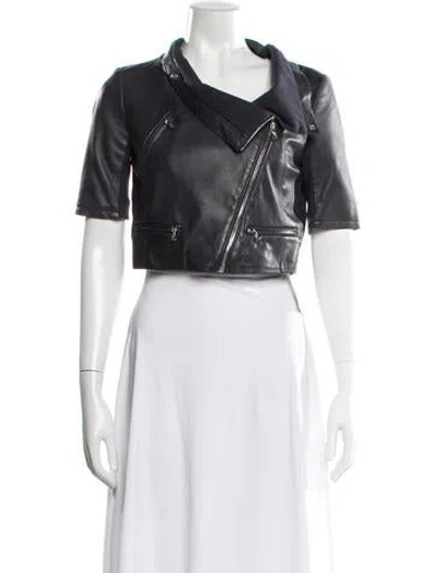 Pre-owned Yigal Azrouël Lamb Leather Biker Jacket In Blue