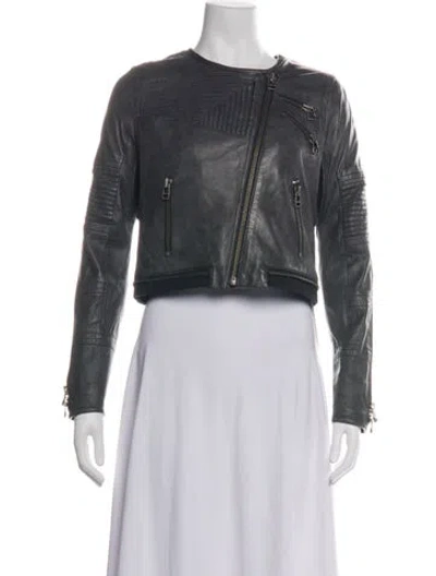 Pre-owned Yigal Azrouël Lamb Leather Biker Jacket In Grey