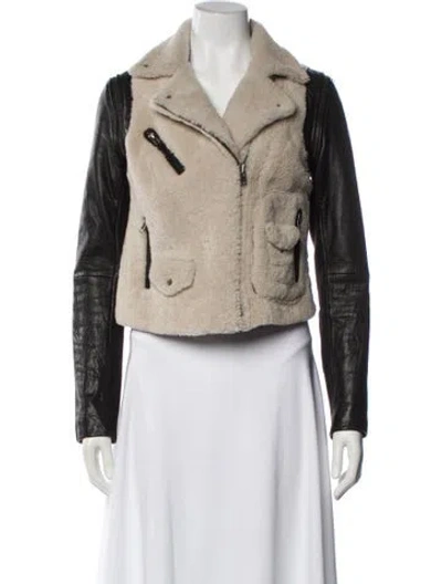 Pre-owned Yigal Azrouël Lamb Leather Biker Jacket In Neutral