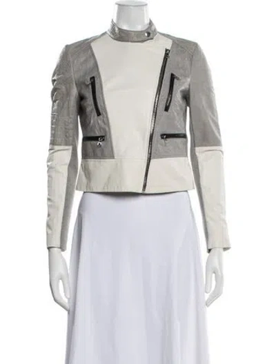 Pre-owned Yigal Azrouël Lamb Leather Biker Jacket In Neutrals