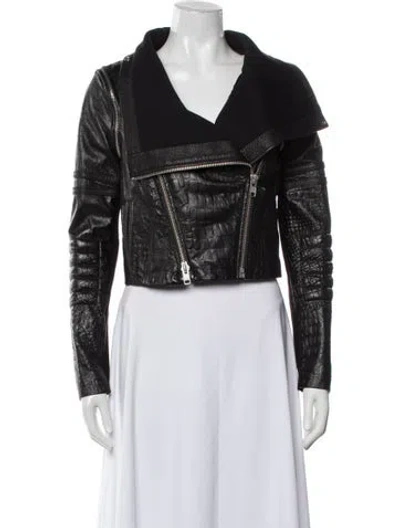 Pre-owned Yigal Azrouël Lamb Leather Patterned Biker Jacket In Black