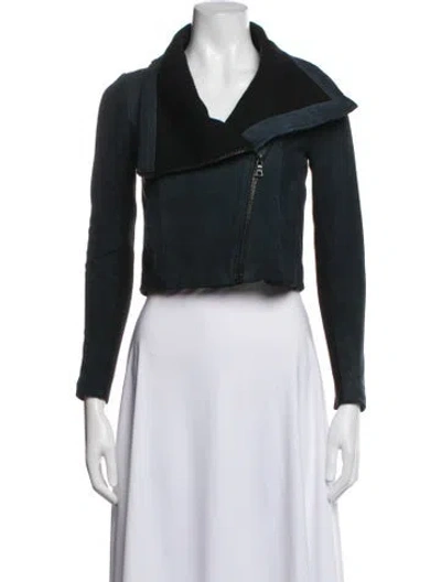 Pre-owned Yigal Azrouël Lambskin Biker Jacket In Black/blue