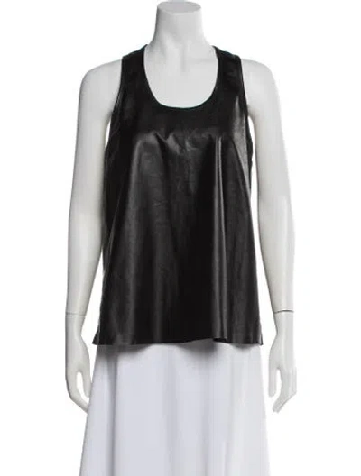 Pre-owned Yigal Azrouël Lambskin Scoop Neck Top In Black
