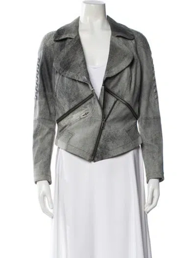 Pre-owned Yigal Azrouël Leather Biker Jacket In Gray