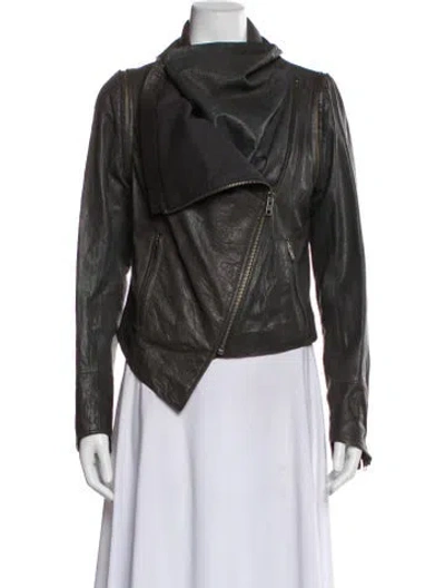 Pre-owned Yigal Azrouël Leather Biker Jacket In Gray