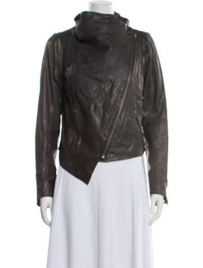 Pre-owned Yigal Azrouël Leather Biker Jacket In Gray