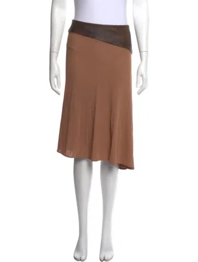 Pre-owned Yigal Azrouël Leather Trim Embellishment Midi Length Skirt In Brown