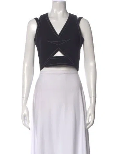 Pre-owned Yigal Azrouël Leather V-neck Crop Top In White