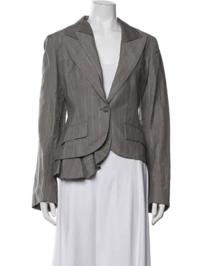 Pre-owned Yigal Azrouël Linen Striped Blazer In Grey