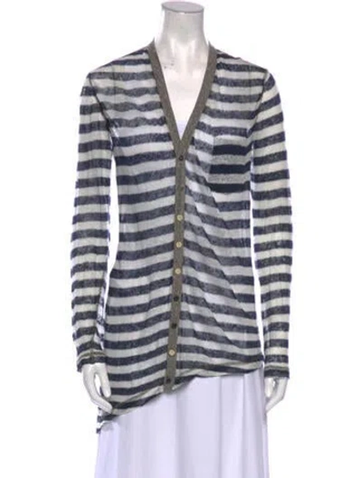 Pre-owned Yigal Azrouël Linen Striped Sweater In Blue