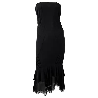 Pre-owned Yigal Azrouël Nwt Early 2000s Yigal Azrouel Sheer Black Strapless Ruffle Hem Mini Dress 3us