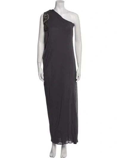 Pre-owned Yigal Azrouël One-shoulder Long Dress In Gray