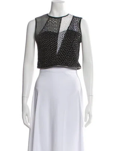 Pre-owned Yigal Azrouël Patterned Crew Neck Crop Top In White